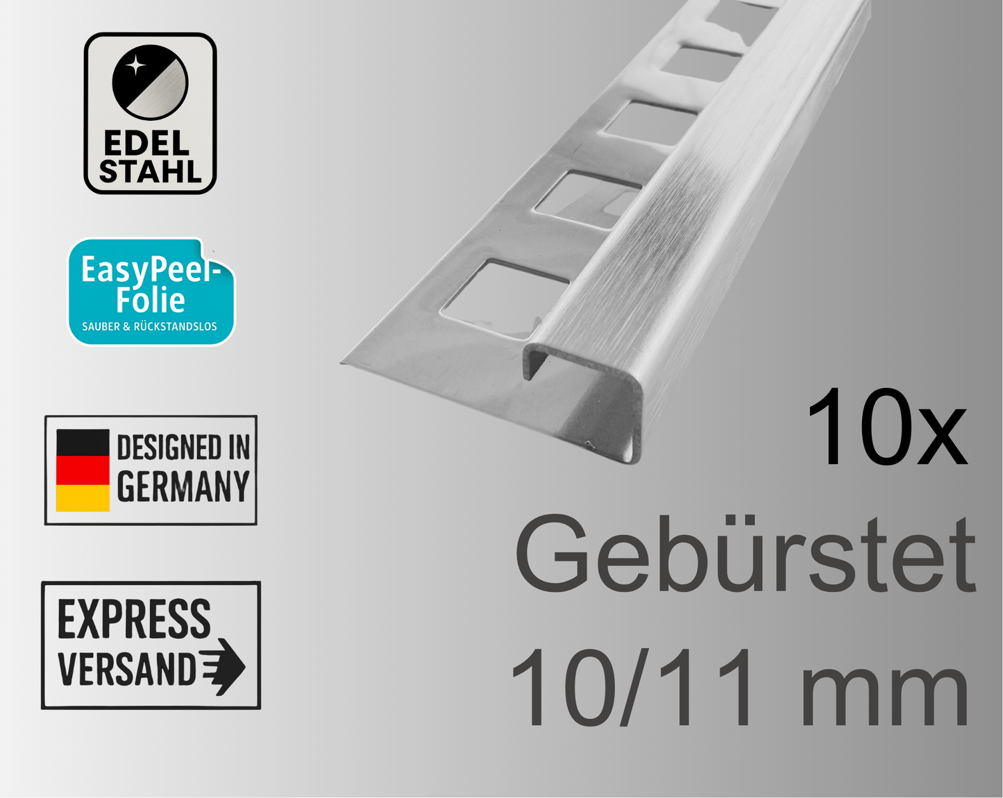 10x Quadrat Edelstahlschiene