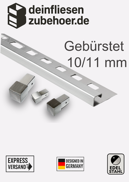Außenecke V2A Edelstahl Gebürstet für Quadratprofil 10 mm 11 mm