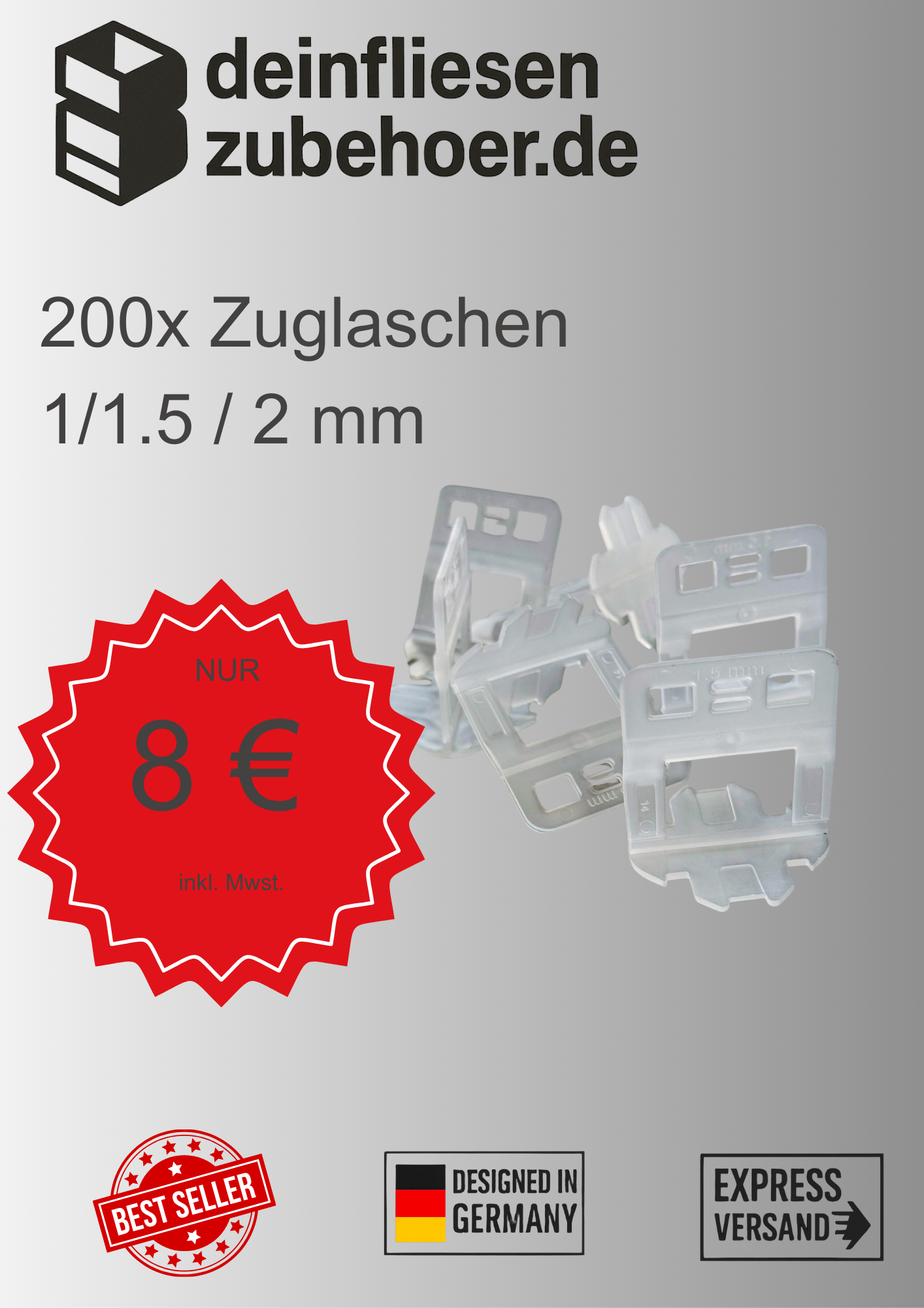 200 Zuglaschen 1 mm 1,5mm 2 mm