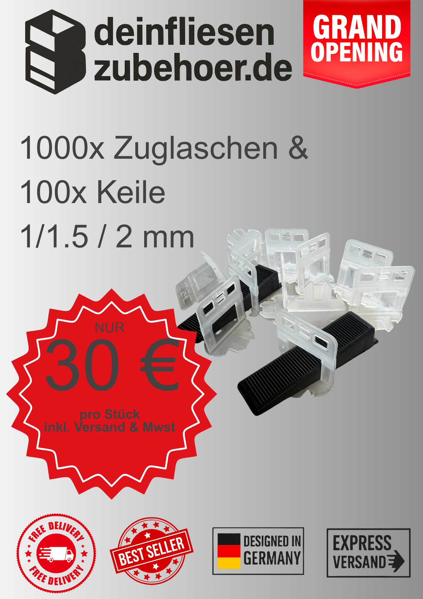 1000 Zuglaschen Set 1 - 2 mm