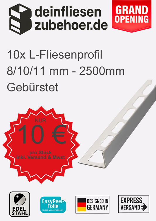 10x L-Profil Edelstahlschiene Fliesenprofil