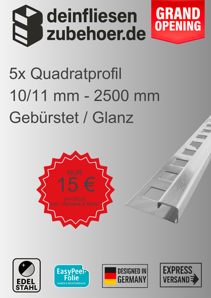 5x Quadrat Edelstahlschiene Fliesenschiene Fliesenprofil