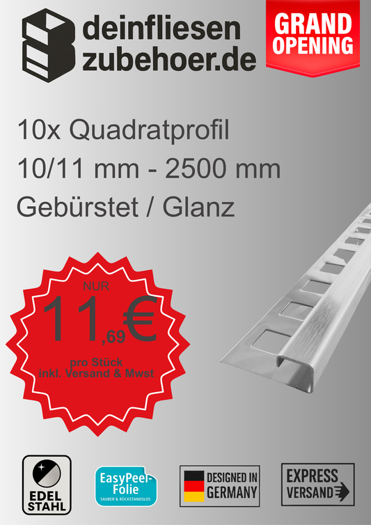 10x Quadrat Edelstahlschiene