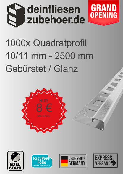 1000x Quadrat Edelstahlschiene