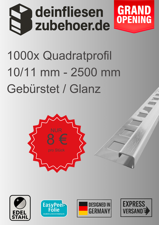 1000x Quadrat Edelstahlschiene