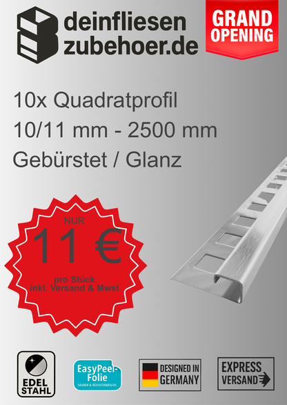 10x Quadrat Edelstahlschiene