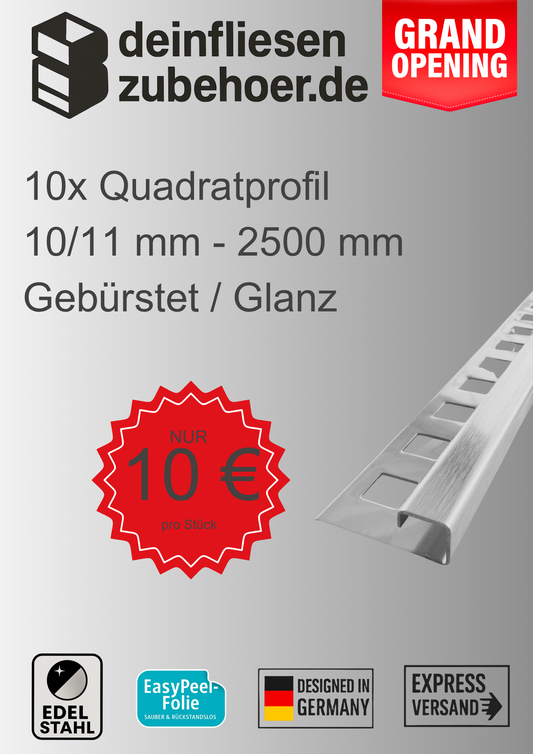 10x Quadrat Edelstahlschiene